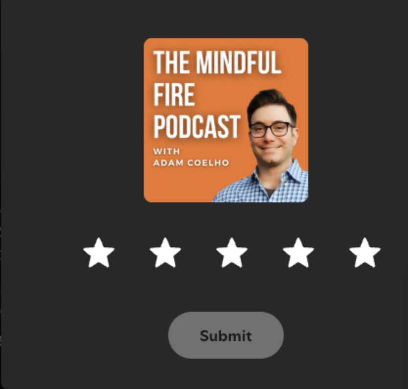 Spotify desktop Rate podcast form with five stars and a Submit button